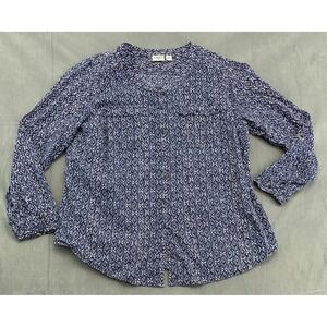 CATO Woman Blue Geometric Long Sleeve Button Up Shirt Plus 18/20W RUNS SMALL